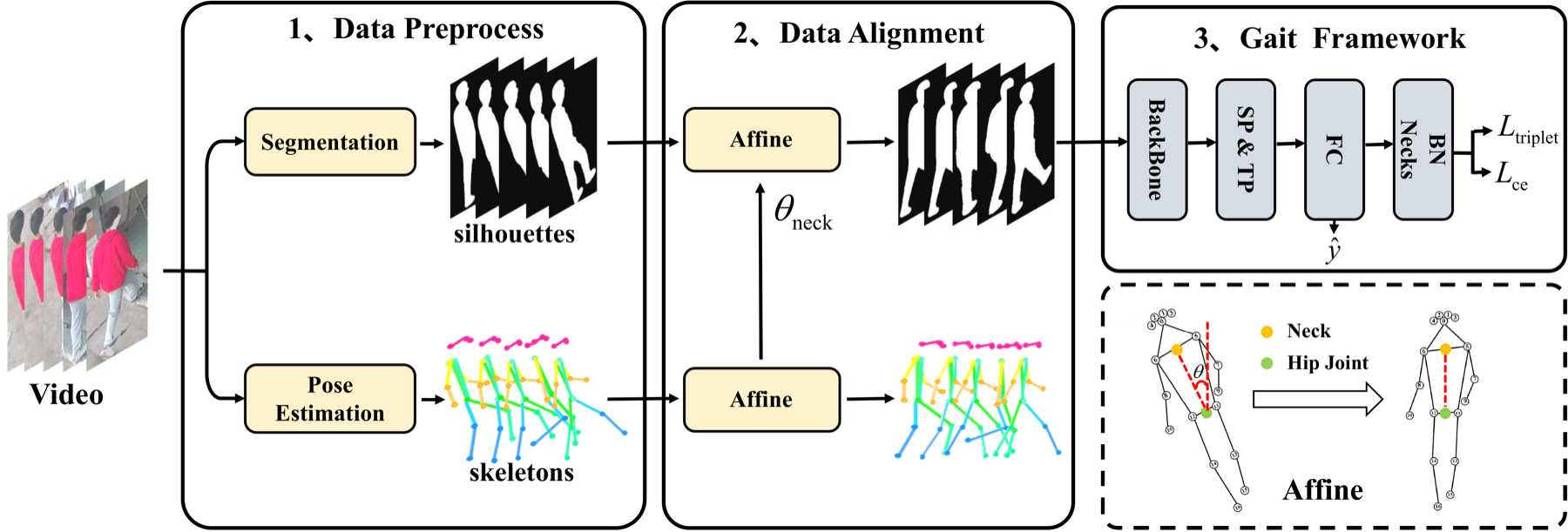 Overview of skeleton-guided data alignment in DAGait